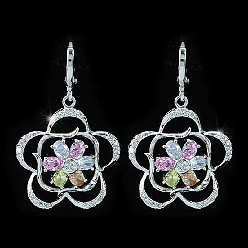 Peacock Star Multi-Color Flower Cubic Zirconia Dangle Pierced Earrings CSE432 | Украшения и аксессуары