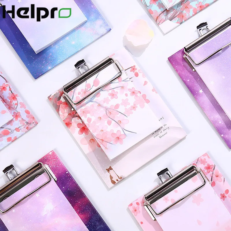 

Helpro 40Sheets Cherry Blossoms Sticky Notes Cute Starry Sky Clipboard Diary Memo Pad Office School Supplies Stationery