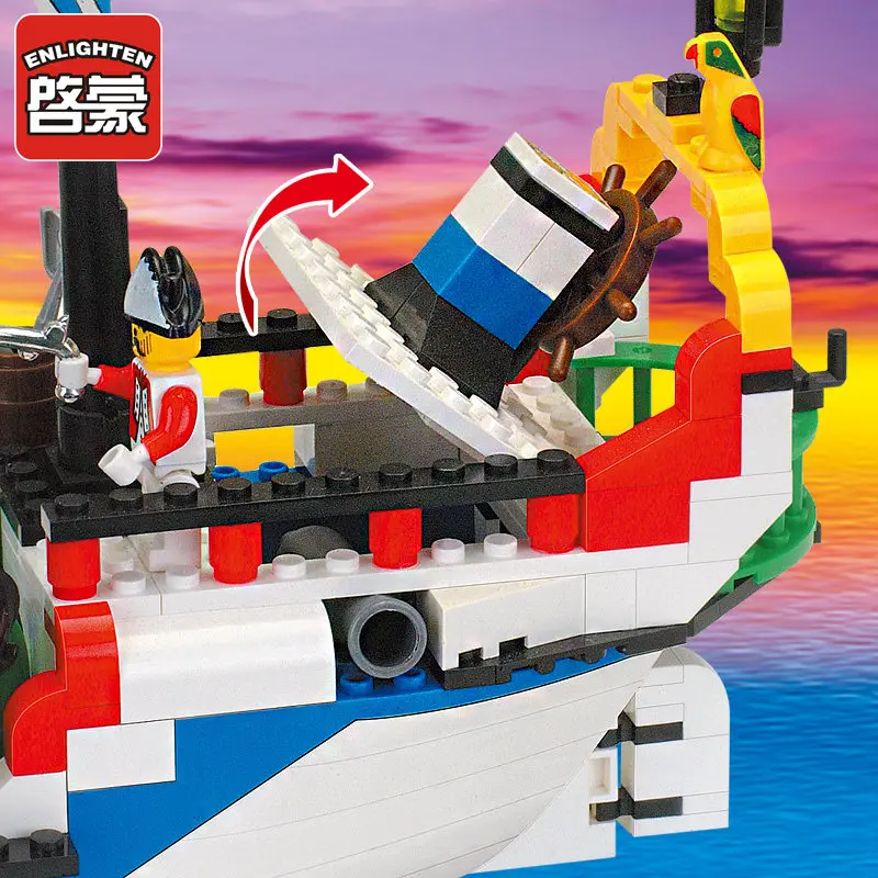 Enlighten Pirate Series Pirate Ship Royal Warship Model Building Blocks DIY Action Figure Toys For Children Compatible Blocks