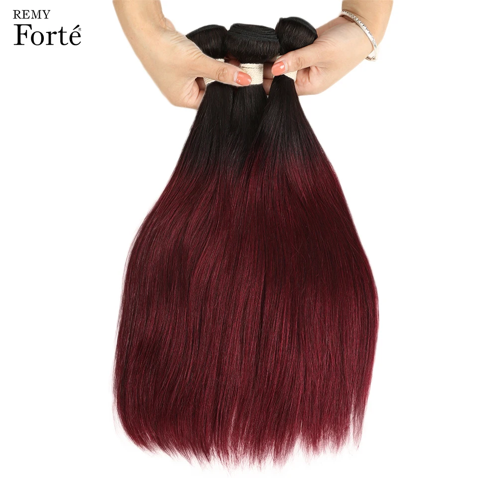 Реми Форте бразильский пучки волос плетение T1B/99J Ombre Цвет красный натуральные волосы Связки 3 пучки волос для черный для женщин
