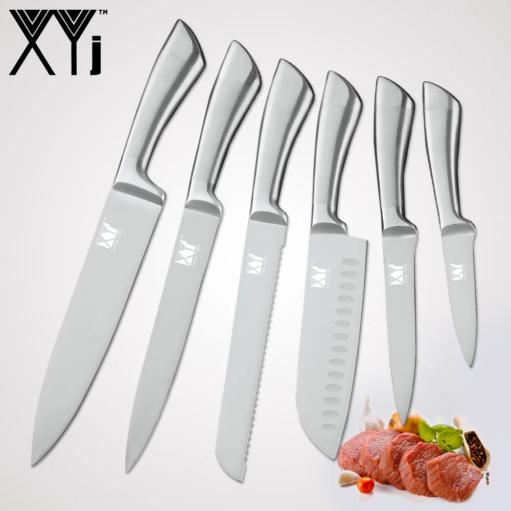 

XYj 7cr17 Stainless Steel Kitchen Knives Set Fruit Utility Santoku Chef Slicing Bread Cooking Knife One Piece Structure Knives