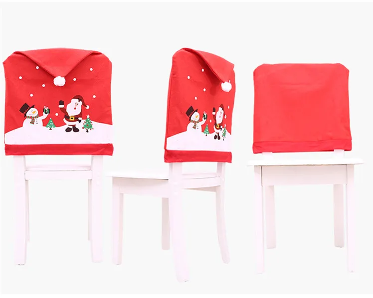 Chair Cover Dinner Dining Table Santa Claus Snowman Red Cap Ornament Chair Back Covers Christmas Decor Table New Year Supplies