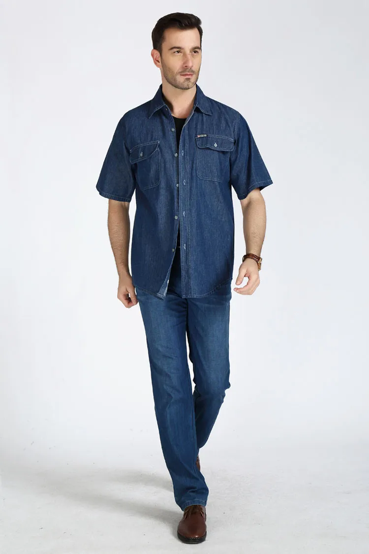 Мужские летние джинсовые рубашки размера плюс 3Xl 4Xl, модные повседневные мужские рубашки и топы с коротким рукавом, летние мужские свободные рубашки A3605