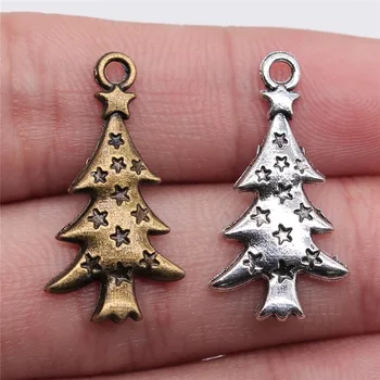 

WYSIWYG 20pcs Charms Christmas Tree Pine Tree Star Tree Antique Silver Color Antique Bronze 27x14mm