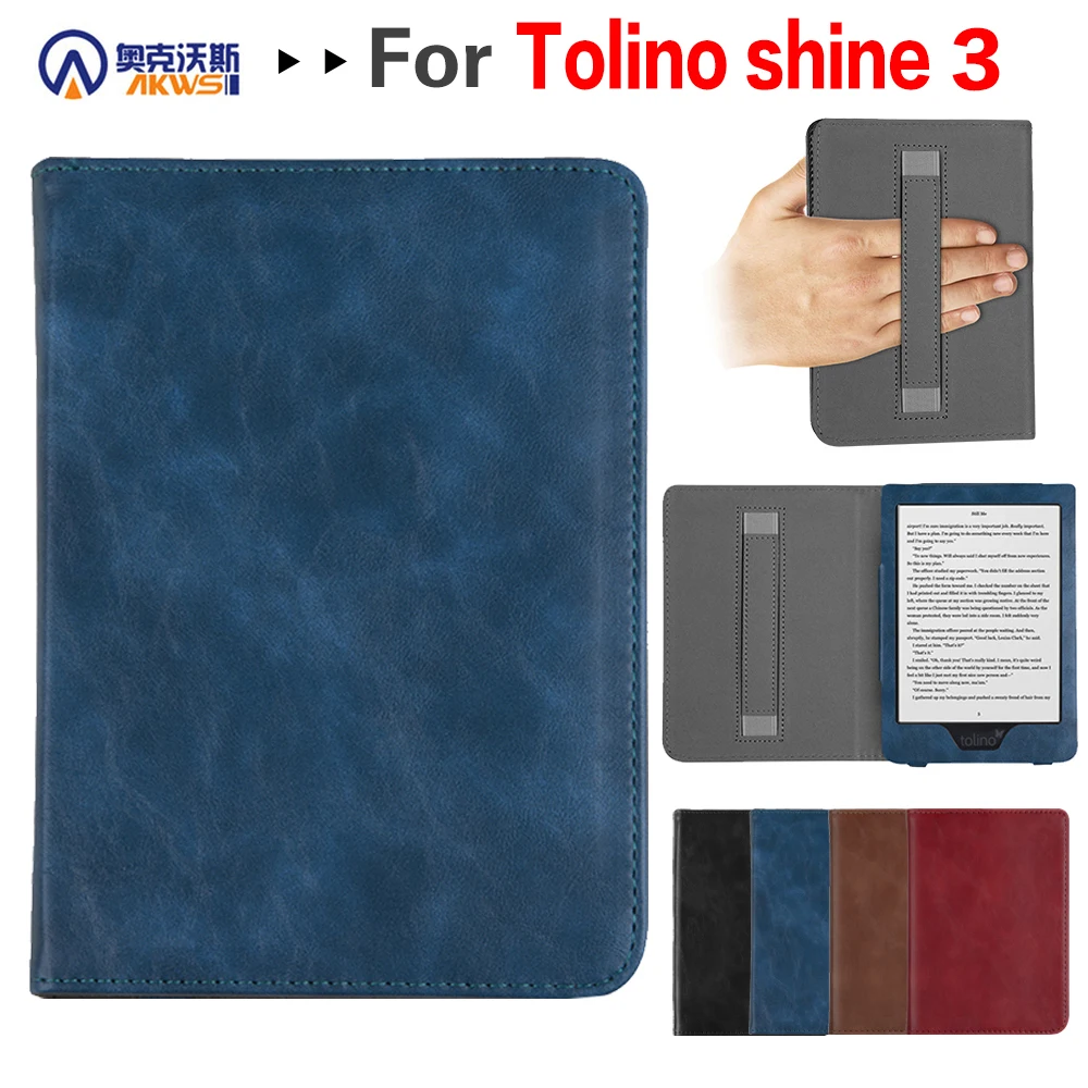 Walkers Flip PU Leather Case for Tolino Shine 3 E-reader 2018 Protective Cover with Hand Holder + Gift | Компьютеры и офис