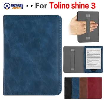 

Walkers Flip PU Leather Case for Tolino Shine 3 E-reader 2018 Protective Cover with Hand Holder + Gift