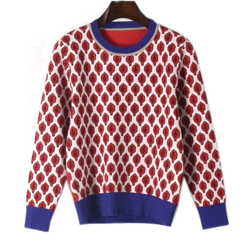 Korea Sweater 2018 New Winter Runway Stylish Knit Tops Leaves Jacquard Luxury Chic Vintage