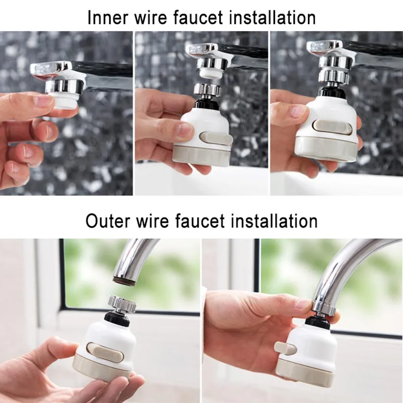 

Kitchen Water Saving Nozzle Plastic Stainless Steel 3 Switch Modes Rotate Tap Head Faucet LO88
