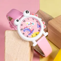 KDM 2019 милые детские наручные часы детские часы для девочек и мальчиков часы с мультяшным динозавром Водонепроницаемые кожаные часы для