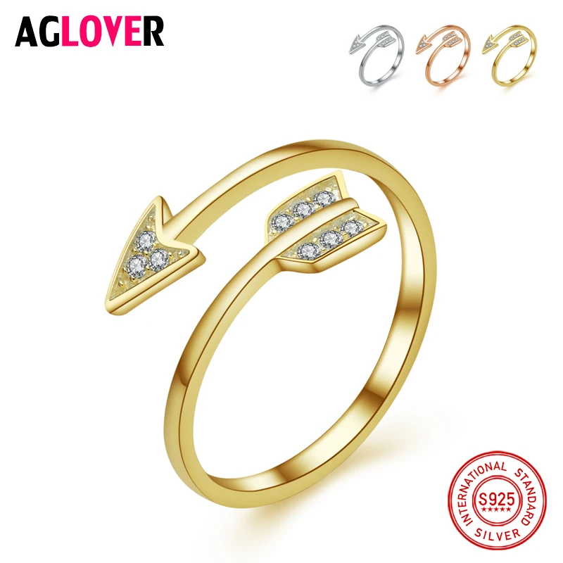 

New Arrival 925 Sterling Silver Arrow Crystal Finger Ring for Women Adjustable Cubic Zircon Engagement Ring Fine Jewelry