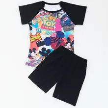Г. летний комплект одежды с Микки Маусом для мальчиков, Детская шелковая Футболка реглан с принтом Микки из мультфильма, черный хлопковый короткий бутик