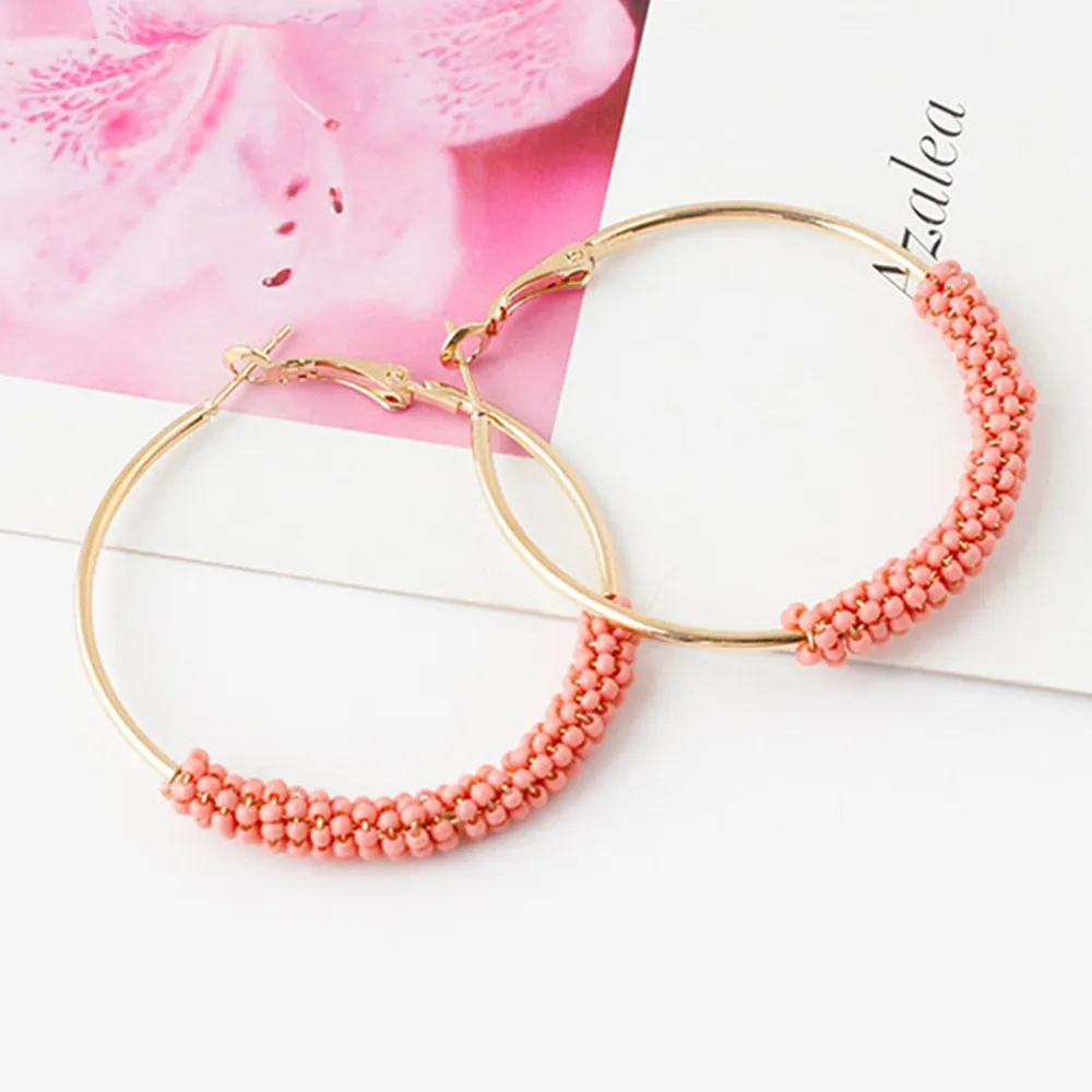 

2018 Trendy Bohemia Bead Round Hoop Earrings Big Hoop Earrings Classic Vintage Round Earring Pendientes Aros Etnicos