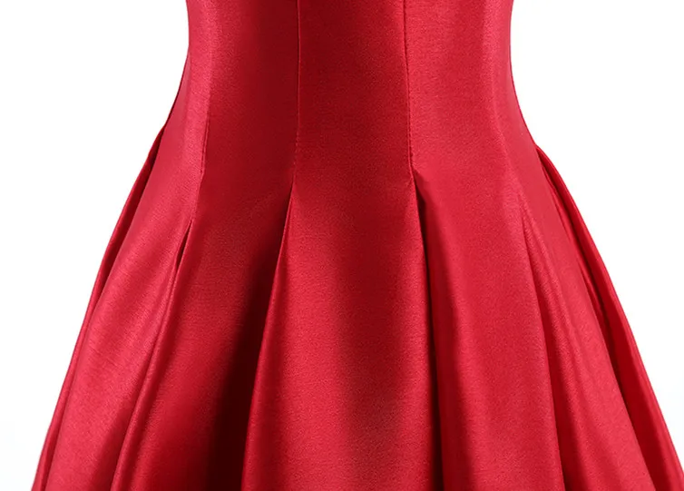 JaneVini простой красный атлас длинное платье подружки невесты для Свадебная вечеринка с открытыми плечами без рукавов трапециевидной