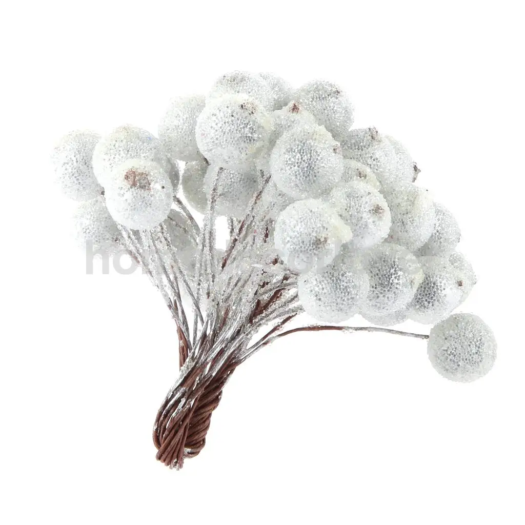 400 Pieces Mini Frosted Fruit Berry Holly Artificial Flower Decor DIY Silver & Gold