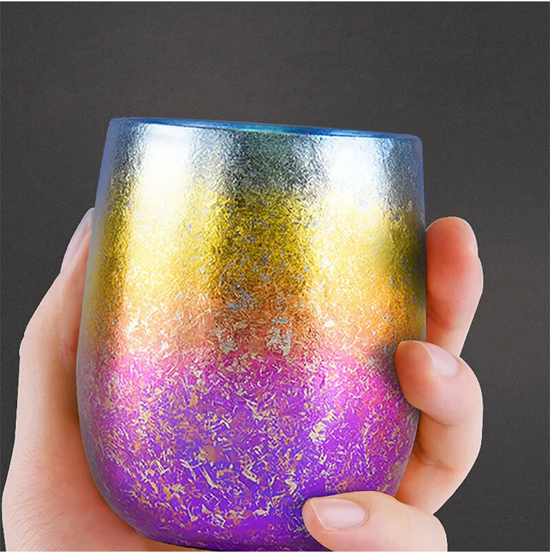 Copo de Titânio Xícara de Chá Caneca com Flor de Gelo para Chá de Água sem Limites Viagem Double-layer Ultraleve Anti-scalding Colorido Vinho 220 ml 8 ???-7