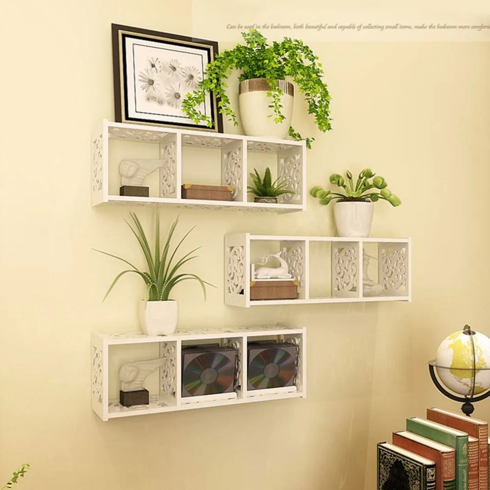

Three Grids Hollow Carved Desk Bookshelf Desktop Bookcase CD/DVD Organizer Display Office Children Storage Rack Room Furniture
