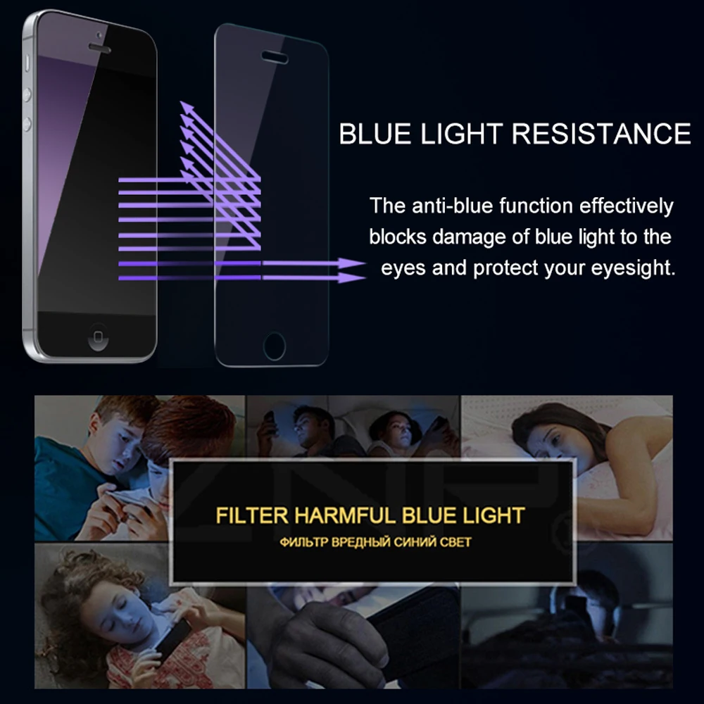 Закаленное стекло zlnвич с защитой от синего света для iphone X XR XS MAX 7 8 plus 6 6S 5 5S SE 5C S