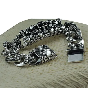 

925 Sterling Silver Bracelet Statement Big Chain Christmas Gifts Vintage Punk S925 Solid Thai Silver Bracelet Men Jewelry