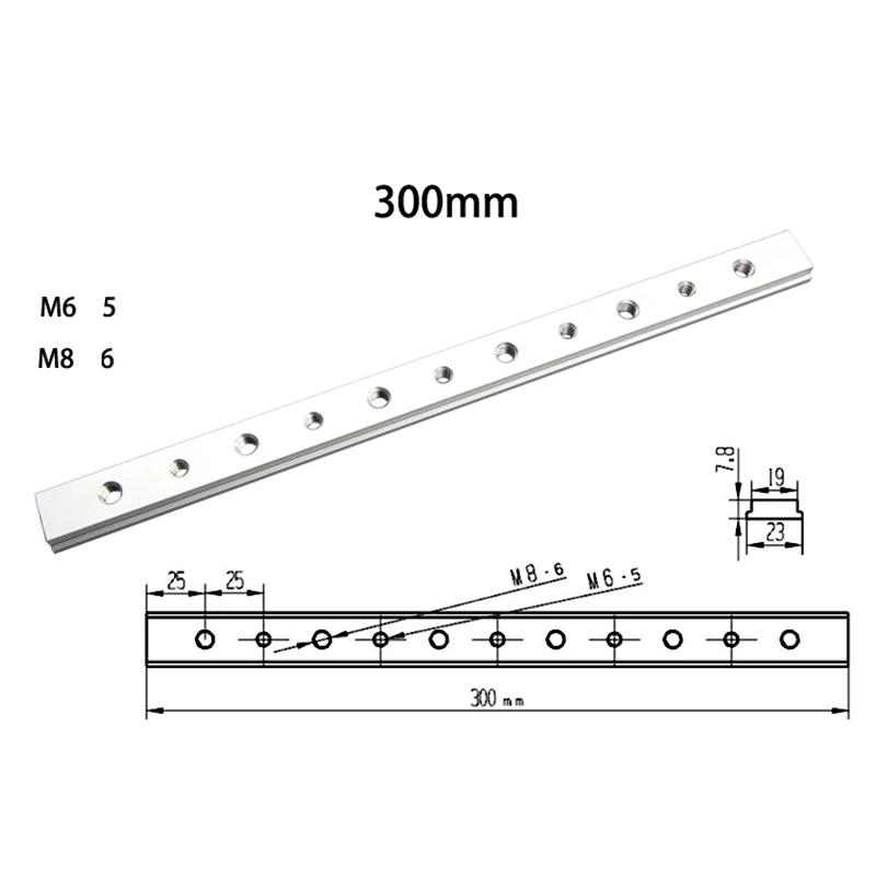 Алюминий 100 мм 200 мм 300 мм 450 мм M6 M8 Slide Slab T трек слот для направляющая для резки планка для крепления деревообрабатывающего инструмента маршрутизатор утварь для стола - Цвет: 300mm with hole