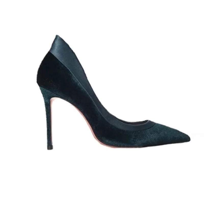 

2018 spring and autumn new velvet pointed high heels red stiletto color matching single shoes banquet wedding shoes