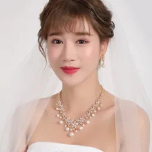 WEIMANJINGDIAN цветок кубический цирконий и раковина жемчужное ожерелье и серьги свадебный ювелирный набор в серебряном/золотом цветах