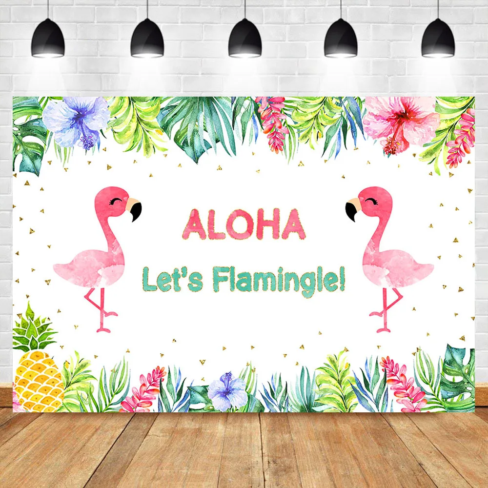 

NeoBack Falmingo Summer Gender Reveal Baby Shower Photo Background ALOHA Gender Surprise Flower Leaves Photography Backdrop