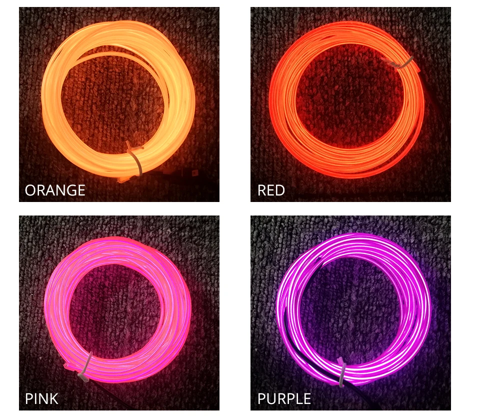 LED Cold light line Car Decorative light Ambient Light auto backlight Fluorescence R G B Yellow White ICE BLUE Pink Purple 5V (10)