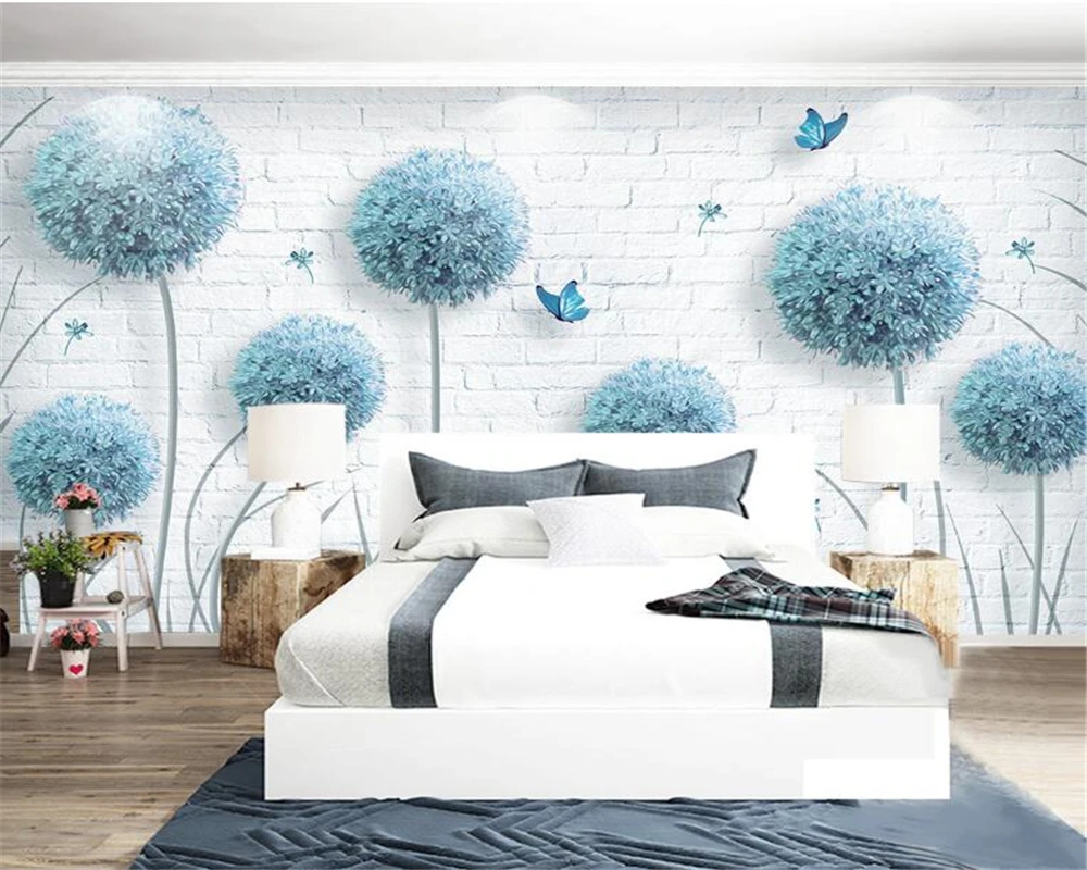 Custom Wall paper Nordic Simple Dandelion Hand Painted Flower Wallpaper Living Room Bedroom TV Background 3d wallpaper customized 3d wallpaper nordic hand painted brick wall plants minimalist style living room tv background 8d wall covering