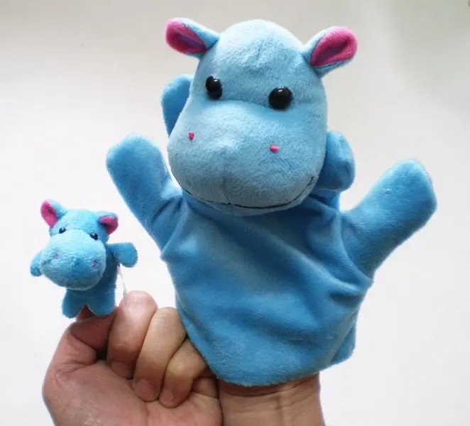 Plush mother hippo hand puppet,stuffed child hippo finger puppet, soft