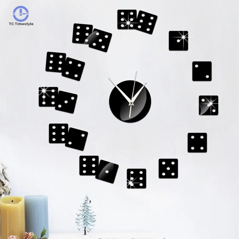 

Creative Mirror Clock Dice Wall Sticker Big Wall Clocks Designer Living Roon Bar Decorations Modern Design Wathces