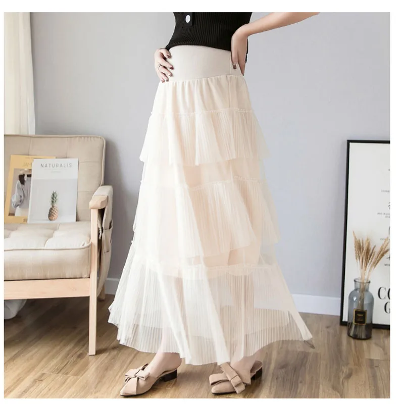 

2019 new spring and summer pregnant women large size skirt mesh cake skirt pregnancy stomach lift skirt