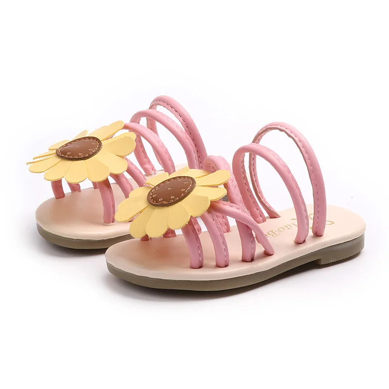 Модные детские сандалии; Новинка; Летняя обувь принцессы с цветочным узором; потрясающая обувь в сдержанном стиле для девочек - Цвет: pink colour