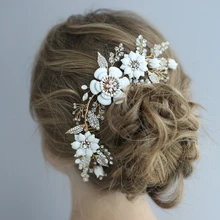 Инкрустированный кристалл цветок и бутон головной убор ручной работы свадебные волосы расческа Свадебные украшения для волос вечерние аксессуары для выпускного невесты