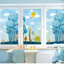 Мультяшная детская комната цвет самоклеящаяся матовая стеклянная фольга ванная комната Гостиная раздвижная дверь, декоративные наклейки-06