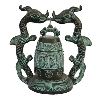 

Old China Fengshui Bronze Two dragons Chinese Chime Statue