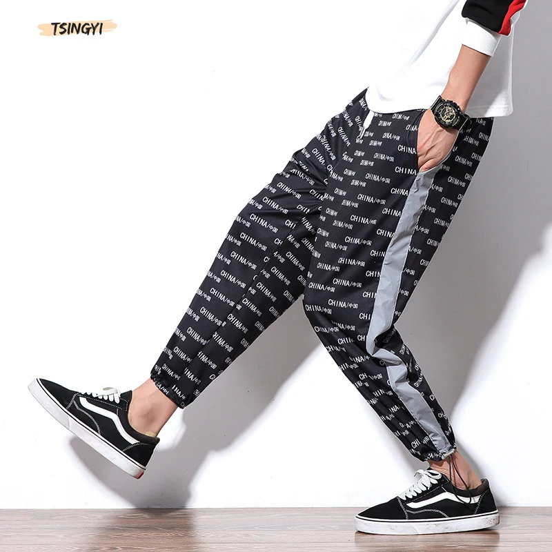 

Tsingyi 5XL Reflective Sweat Pants men Print Chinese character Letters CHINA Streetwear Man Joggers Ankle Length Homme Pants