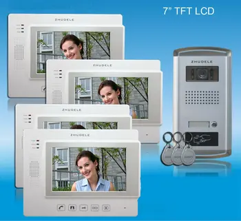 

ZHUDELE TOP QUALITY HOME PRODUCT - 7"color video door phone,CCD camera with ID card unlocked ,touch screen with SD CARD(1 to 4)