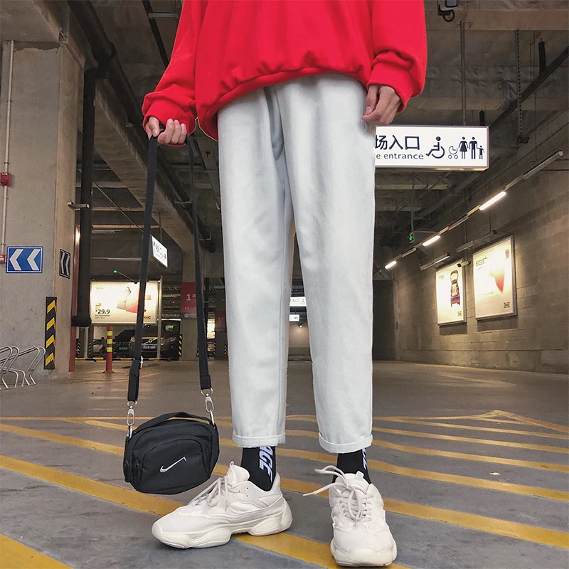 Fashion Casual Men's Straight Pants Spring And Autumn NewM-2XL Solid Color Loose Nine Pants Three Color PersonalityYouth Popular