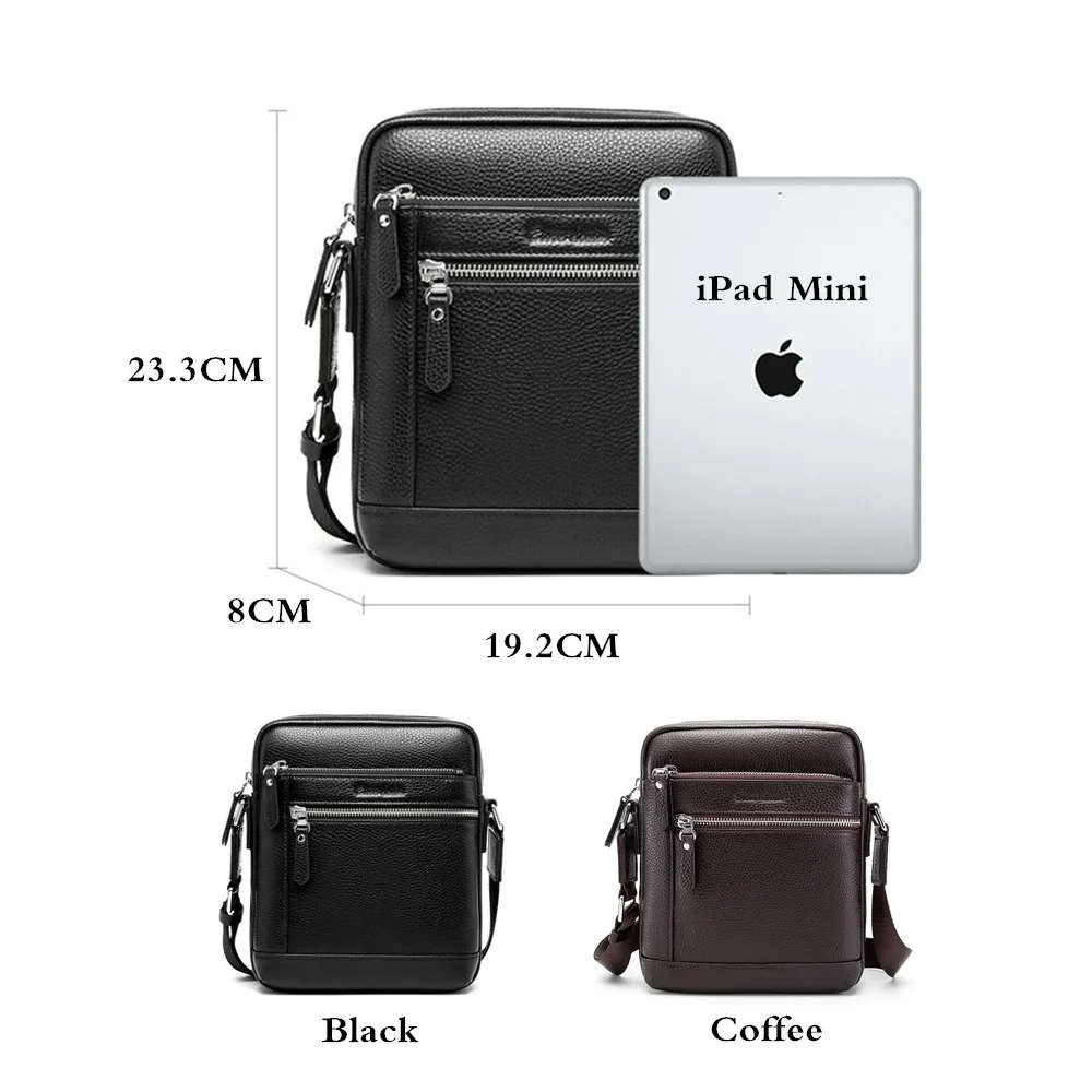 BISON DENIM Classic Black Male Bag Genuine Leather Business Crossbody Bag iPad Mens Messenger Bag Casual bolsas male N2845 images - 6