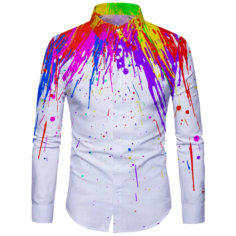 Cloudstyle, мужские рубашки, Мужская одежда, с 3D принтом, разбрызгивается, много цветов, хлопковая рубашка с длинным рукавом, модные топы