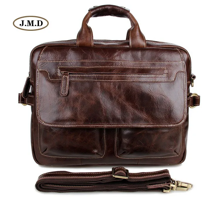 جديد الشهيرة العلامة التجارية جلد طبيعي القهوة 15 ''حقيبة حاسوب سعة كبيرة حقيبة الأعمال حقيبة كتف حقيبة يد 7085C-1