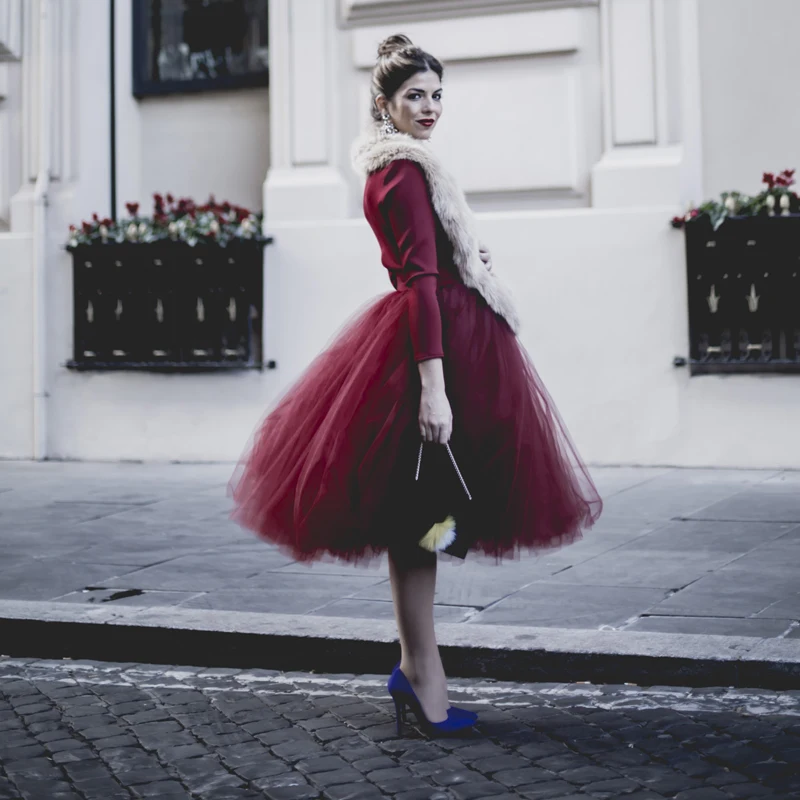 Высокая уличная мода тюль пачка юбка индивидуальный заказ бордовое вечернее платье длиной до колена миди юбки для женщин Лолита Saia Faldas