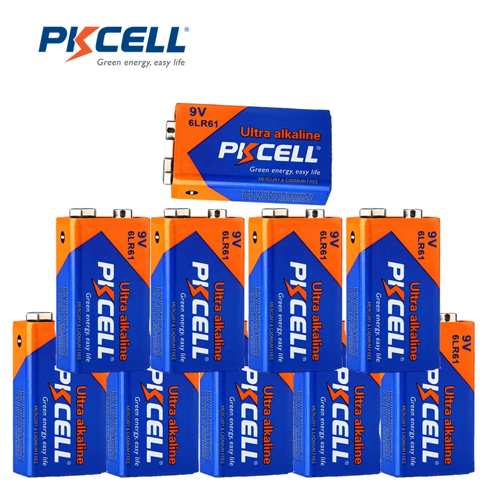 PKCELL 10 шт./лот батарея 1604G-S1 6LR61 9V PPP3 1604A Щелочная сухая неперезаряжаемые батареи для