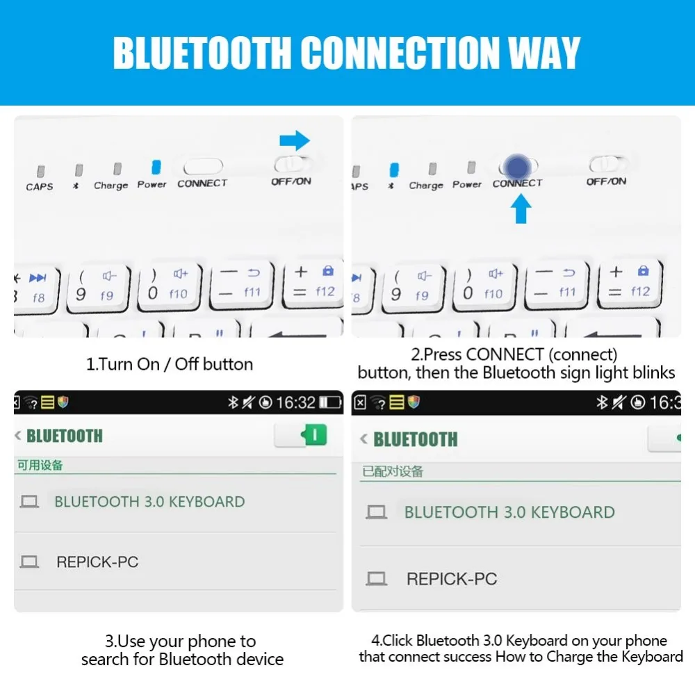 Bluetooth мобильный телефон клавиатура с из искусственной кожи чехол Мини беспроводной портативный алюминиевый IOS Android iPhone 7 8 X Русские наклейки