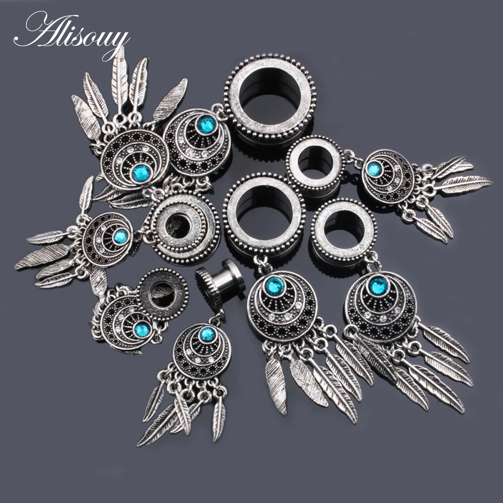 

Alisouy 2PCS Stainless Steel Pendant Ear Plug Tunnels Ear Piercings Screw Expansion Ear Stretched Piercing Fresh Tunnels Jewelry
