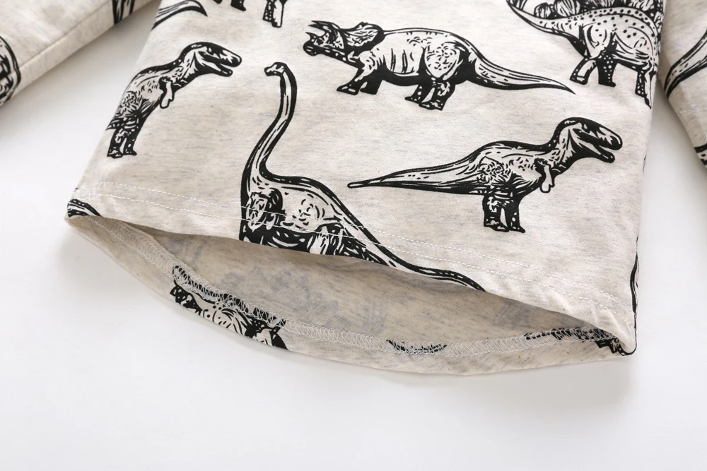 Новинка 2019 года, осенняя одежда для маленьких мальчиков, хлопковая футболка с длинными рукавами + штаны в полоску с рисунком динозавра