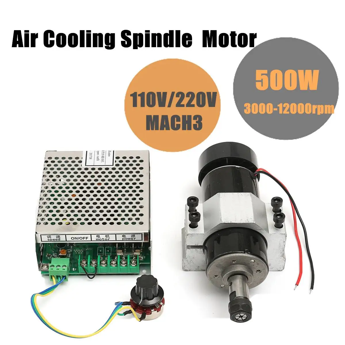

500W Air Cooled Spindle ER11 CNC Spindle Motor Kit With Spindle Speed Power Converter For Engraving Machine