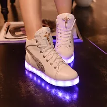 Fashion 8 Colors LED Shoes 2016 Autumn Winter High Top Growing Shoes For unisex Luminous Shoes White / Black Light Up Shoes