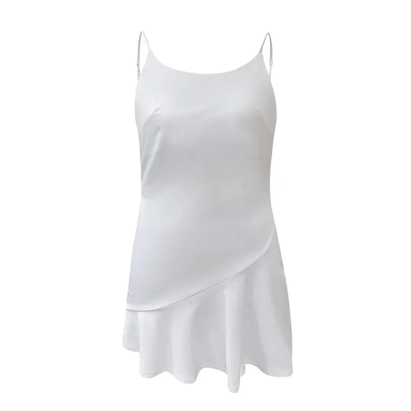 New Women Summer Sexy Sleeveless Ruffled Halter Open Back Evening Mini Dress Elegant Lady Vintage Casual Party Dress #4R14 (2)
