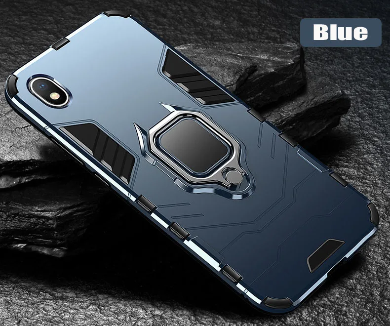 Для Honor 8 S Чехол KSE-LX9 5,71 противоударный чехол для телефона huawei Honor 8 S 8 S защитный чехол задняя крышка Coque Etui - Цвет: Blue  - Finger Ring